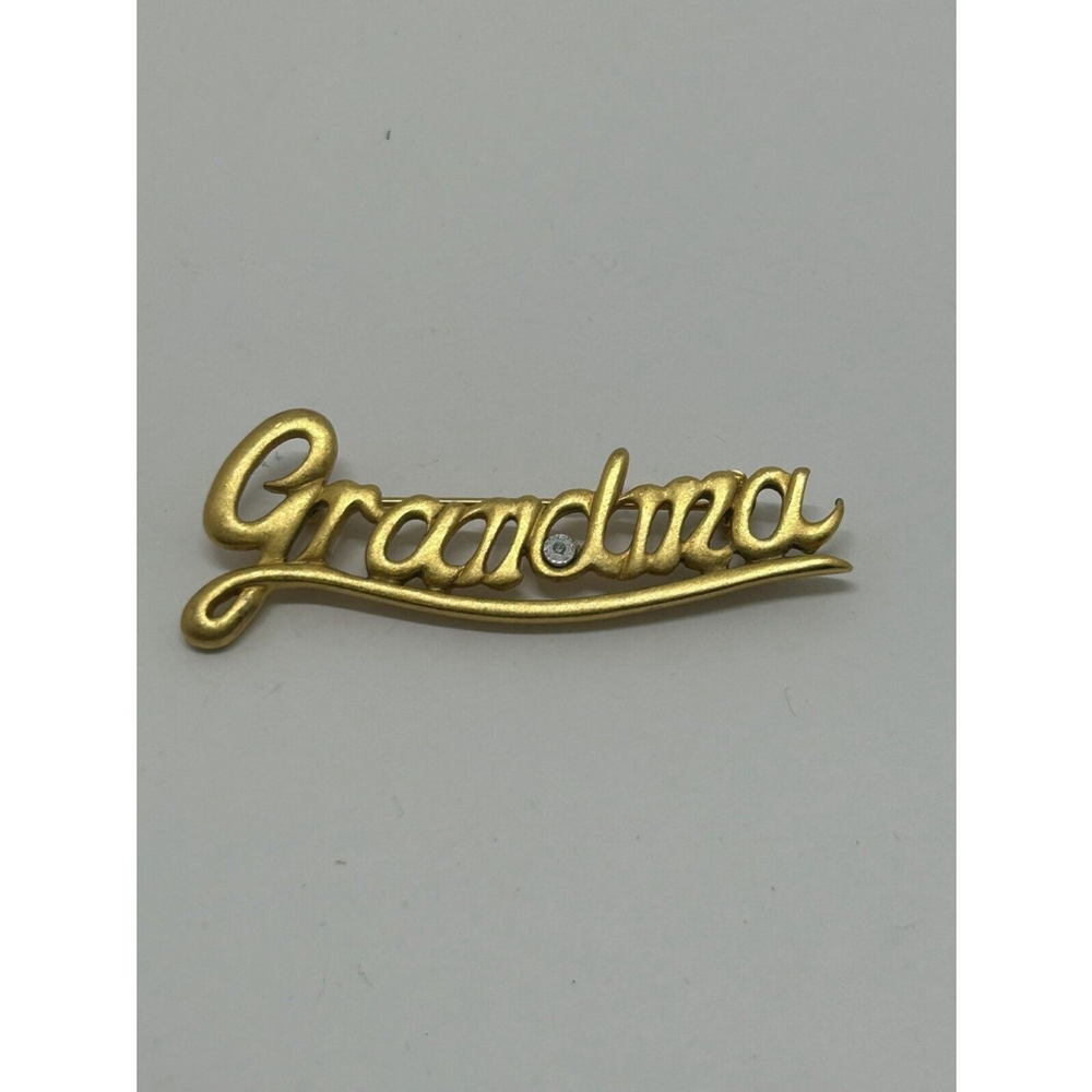 Grandma Brushed Gold Tone Rhinestone Diamond Chip Brooch Pin Elegant